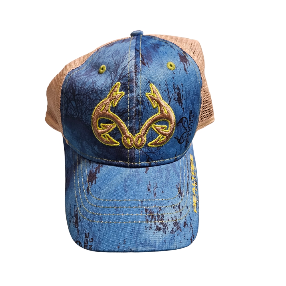 Realtree Fishing Adjustable Strap Mesh-Back Blue/White Hat (A-43)